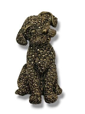 Raffine Signed Vintage Inspired Puppy Dog Sitting Brooch Pin 2.5"